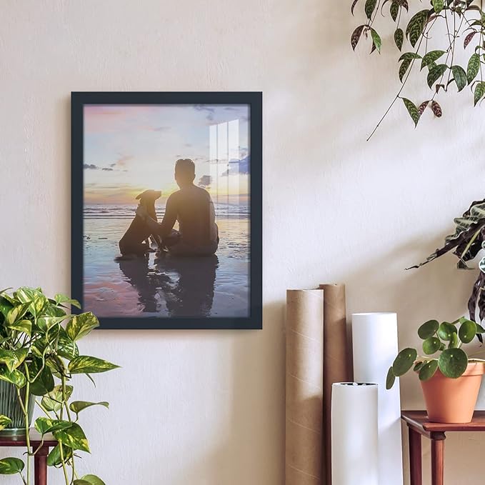 Renditions Gallery 11x14 inch Picture Frame High-end Modern Style, Made of Solid Wood and High Definition Glass Ready for Wall and Tabletop Photo Display, Navy Frame