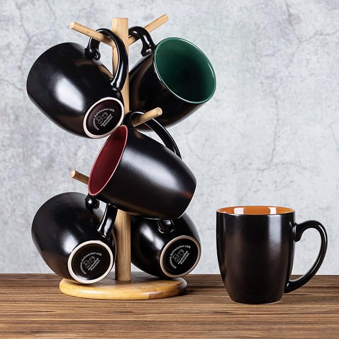 GBHOME 16oz Coffee Mugs Set of 6, Large Ceramic Coffee Mugs for Man, Woman, Dad, Mom, Modern Coffee Mugs Set with handle for Tea/Latte/Cappuccino/Milk/Cocoa. Dishwasher&Microwave Safe,Multi-Color