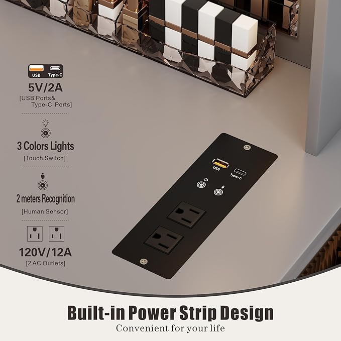 HWB Makeup Vanity Desk with Mirror and Lights,Vanity Table with 5 Drawers&2 Shelves,Vanity Set for Bedroom,Dressing Table with 10 Light Bulbs and USB Port&Human Sensor Design,Grey