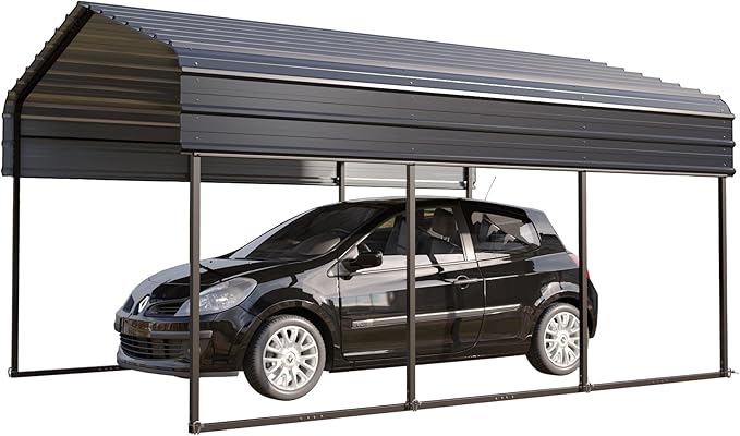 MFSTUDIO Carport 10x15 ft, Outdoor Heavy Duty Metal Shed Carports, Metal Garage Car Shelter Shade Car Port with Galvanized Roof, Frame and Bolts for Cars, Truck and Boats