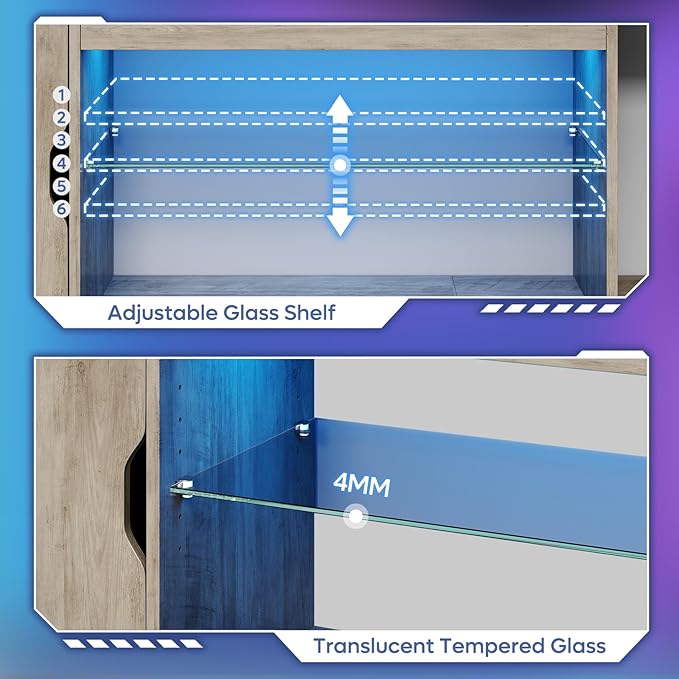 Bestier LED TV Stand for TVs up to 80 Inches, 70 Inch Entertainment Center with Adjustable Glass Shelves & Storage Cabinet for PS5 Xbox, Modern Media Console for Living Room & Bedroom, Washed Gray