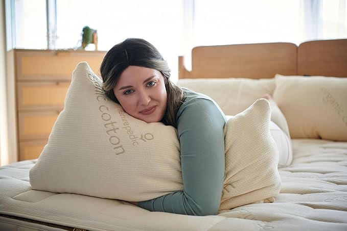 Naturepedic Organic Latex Pillow - King Bed Pillow with Medium Comfort - Luxury Pillow with Adjustable Fill for Comfortable Sleeping, Back Support and Neck Pain Relief