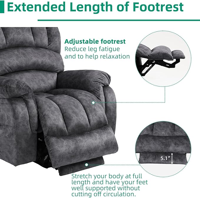 VIVIJASON Large Power Lift Recliner Chair with Heat & Massage for Elderly Big People, Overstuffed Wide Electric Lift Chair with Extended Footrest, 2 Remote Controls, Side Pockets & USB Ports, Gray