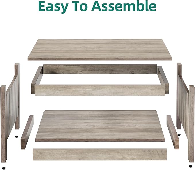 YITAHOME Coffee Tables for Living Room, Farmhouse Coffee Table with Storage Rustic Wood Cocktail Table, Square Coffee Tables for Living Meeting Room with Half Open Storage Compartment, Rustic Grey