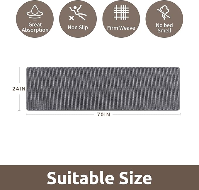 AMOAMI Chenille Bath Mat Super Absorbent Bathroom Mat Quick Dry Low Pile Bath Mats for Bathroom Washable Rubber Backed Bathroom Runners Fit Under Door, Front of Bathtub, Darkgrey&LIGHTGREY 24"x70"