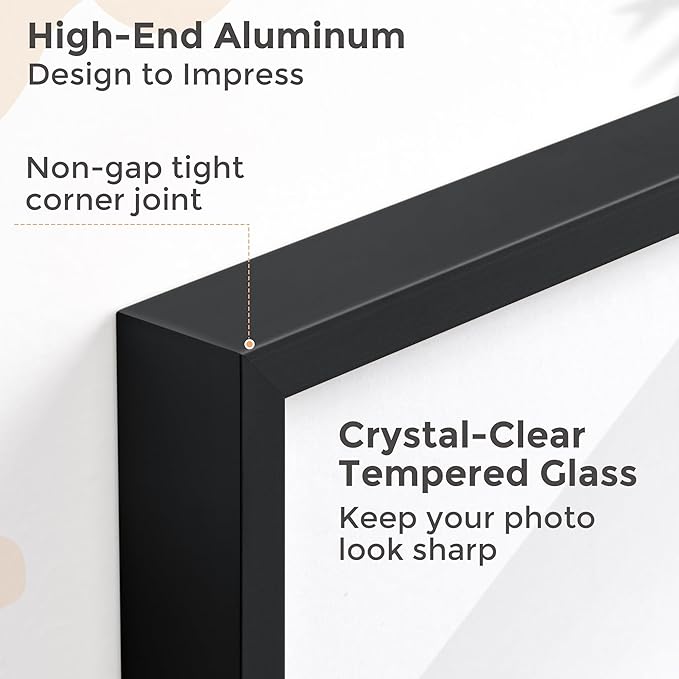 5x8 Metal Picture Frame - Black Aluminum Photo Frames-Real Real Glass,Tabletop Display,Mounting Horizontally or Vertically Decor for Wall Gallery Poster Photo 5x8 Frames, Black