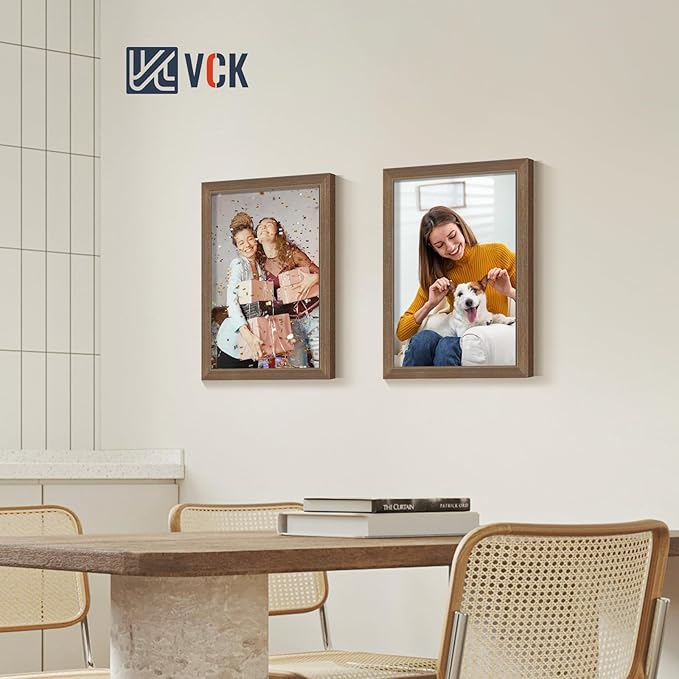 VCK 13x19 Brown Picture Frames 3 Pack, High-End Wood Wide Border Poster Frame, Multi-Directional Display Family Photos, Office Prints, Studio/Gallery/Home Artwork
