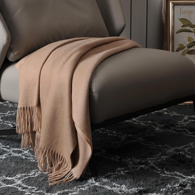 EP Mode 100% Pure Cashmere Throw Blanket for Sofa, Classic Design with Gift Box (Rugby Tan)