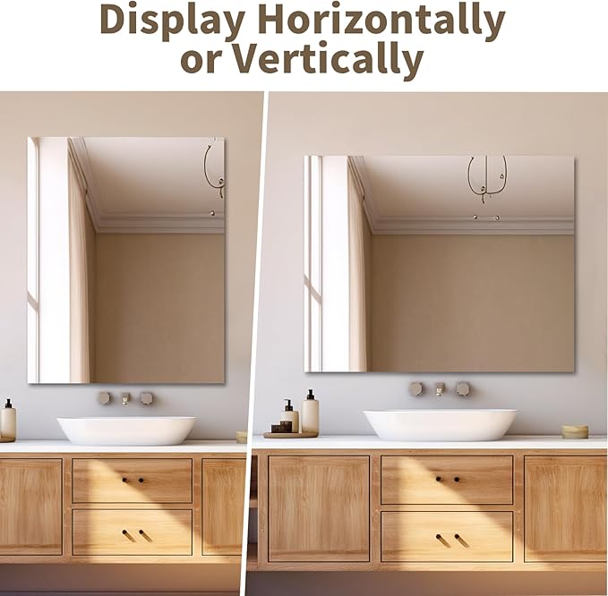 Mirrorons Bathroom Vanity Mirror 18" x 24", Frameless Mirror with Polished Edge, Hangs Horizontally or Vertically. Upgraded Shatterproof Bathroom Mirror for Wall.