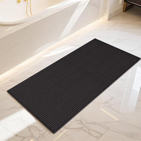 Bathroom Rugs Non Slip Washable, Super Absorbent Thin Bath Mat for Small Quick Dry Low Pile Bathroom Rug, (Black, 47″x20″)