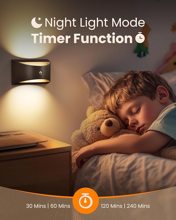 Brightown Magnetic Wall Sconces Set of Two, Rechargeable Battery Powered Wall Sconce with Remote Control, 3 Colors Wireless Up and Down Wall Mount Light for Hallway Bedroom Bedside Living Room (Black)