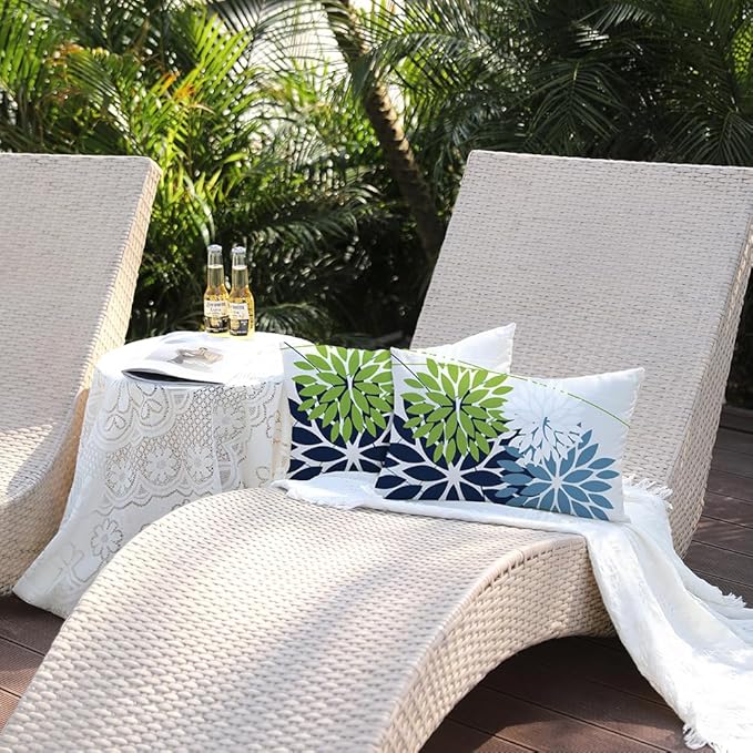 DFXSZ Outdoor Throw Pillow Covers 12x20 Inch Set of 2 Waterproof Spring Summer Geometric Elegant Blue Green Outdoor Pillow Covers for Patio Funiture Garden Couch 158Y12