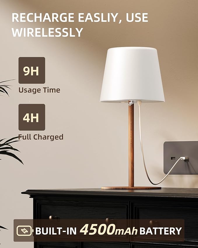 EZVALO 2 Pack Cordless Table Lamp IP65 Waterproof, Rechargeable Shower Lamp with 4500mAh Battery Operated, 3 Color Temps Dimmable LED Night Light for Living Room, Bathroom, Kitchen, Patio & Camping