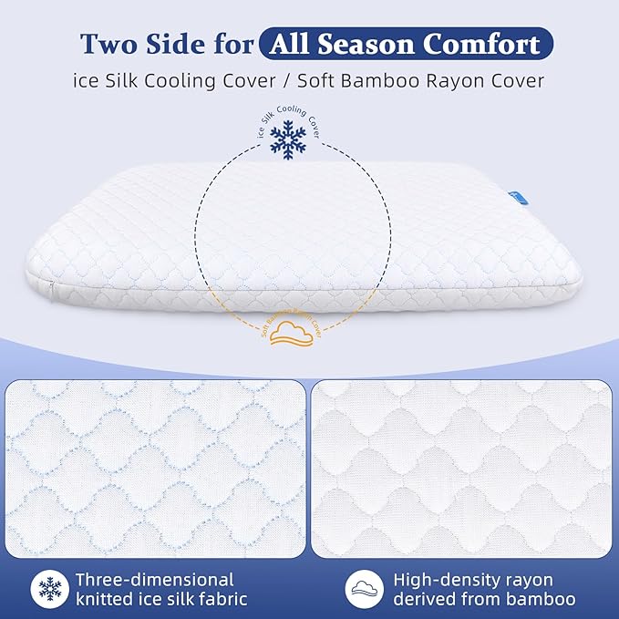 SofGlowly Ultra Thin Flat Pillows for Sleeping, Cooling Memory Foam Pillow 2.75 inch Height Ultra Thin Pillow,Slim Bed Pillows for Stomach Back Sleeper,Standard Size -16x25 Inch