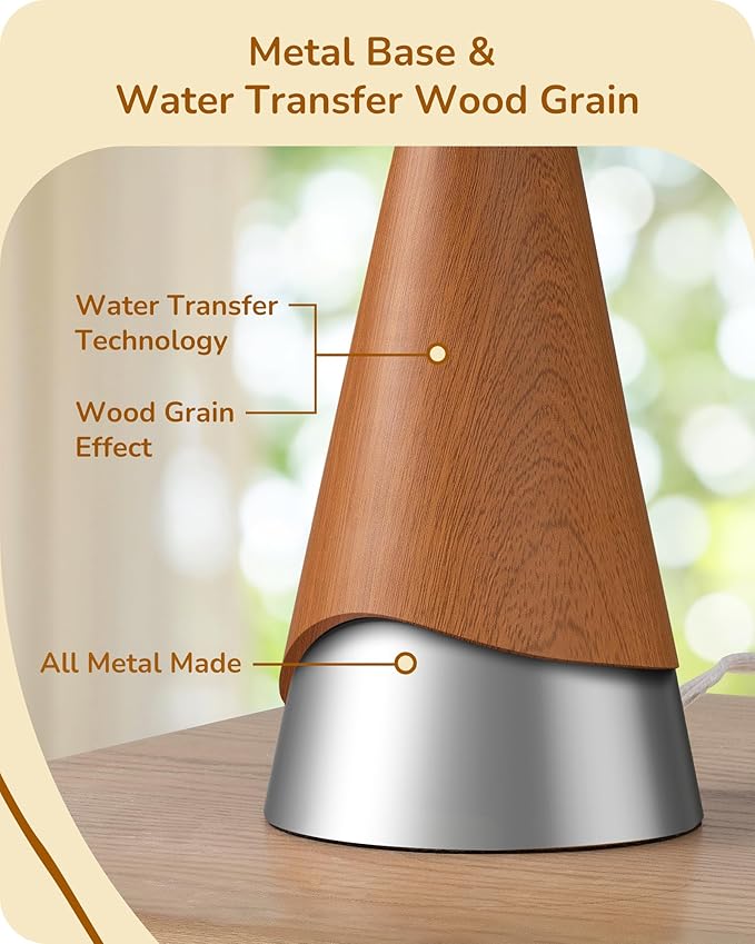 EDISHINE 21.85" Farmhouse Table Lamp, Rustic Bedside Lamp, Water Transfer Rose Wood Grain Metal Base, Beige Linen Shade, Modern Nightstand Light for Living Room, Bedroom, Office, E26 Base