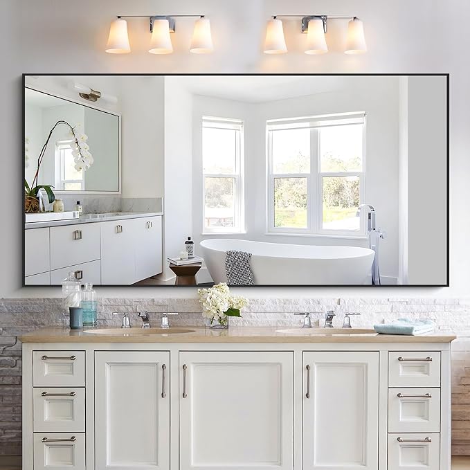 KOCUUY Black Bathroom Mirrors for Wall,72x36 Large Rectangle Mirrors for Bathroom Sink,Oversized Wall Mirror Black Metal Framed Decor for Living Room, Farmhouse, Entryway, Hang Horizontal/Vertical