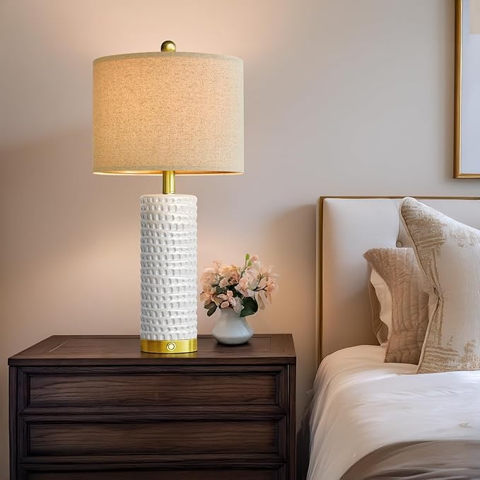 PORTRES 24" Modern Ceramic Table Lamp Set of 2 for Living Room Gold Bedside Lamps with USB A+C Charging Ports for Bedroom Farmhouse Nightstand Lamp 3-Way Dimmable Touch End Table Lamps