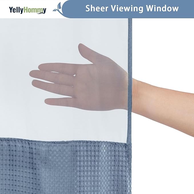 YellyHommy No Hook Shower Curtain with Snap in Liner Set Less Waffle Shower Curtain for Bathroom (Sky Blue, 87" L x 72" W)