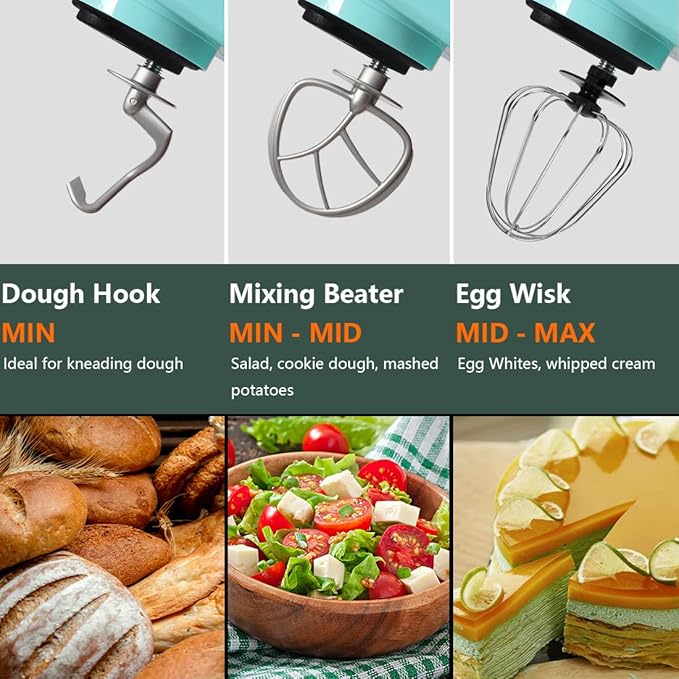 CUSIMAX Stand Mixer, 5-QT Stainless Steel Bowl Food Mixer, Tilt-Head Kitchen Electric Mixer with Dough Hook, Mixing Beater and Whisk, Splash Guard, Green