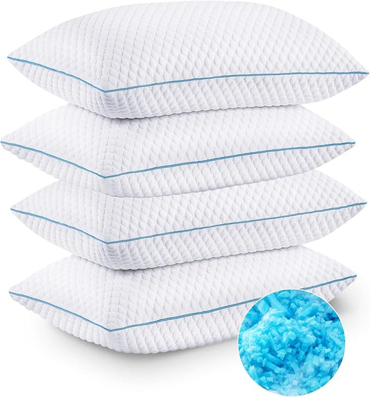 VVZ Cooling Bed Pillows Queen Size Set of 4, Shredded Memory Foam Pillows Cool Cold Pillow for Side Back Stomach Sleepers