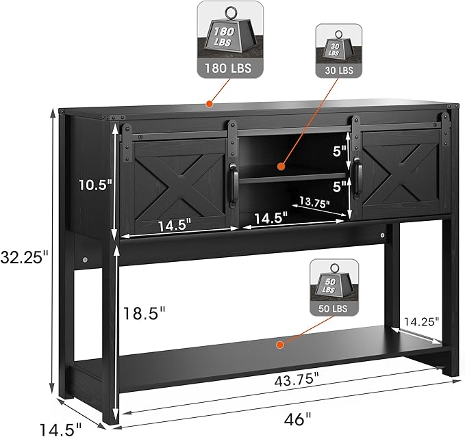RoyalCraft Farmhouse Console Table with Storage Shelf & Sliding Barn Door, Entryway Table with Storage, 46" Narrow Long Sofa Table, Console Tables for Living Room, Entryway, Foyer