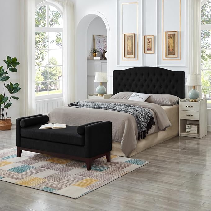 24KF Boucle Upholstered Tufted Button Queen Headboard and Comfortable Fashional Padded Queen/Full Size headboard,6025-Q-Boucle-Black