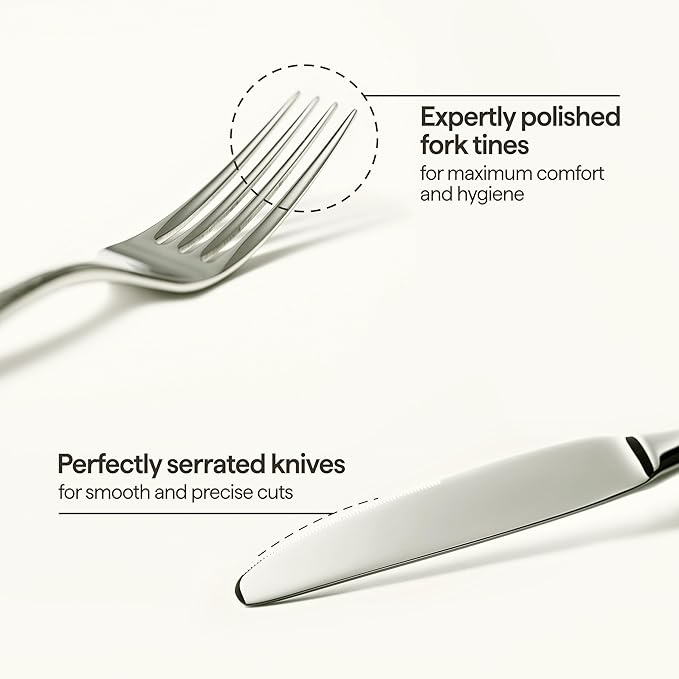 Luciella Tropea Polished Flatware Set for 8, 45-Piece Premium 18/10 Stainless Steel Silverware Set with Serving Utensils, Modern Mirror Finish, Rust Resistant, Dishwasher Safe