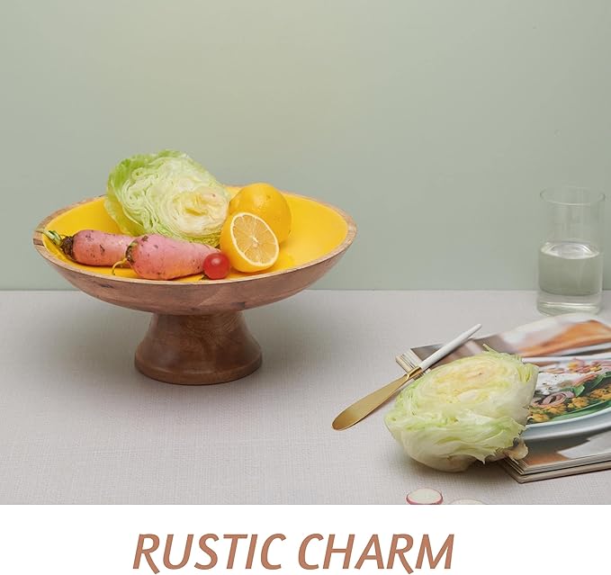 Folkulture Wooden Fruit Bowl | (12") Decorative Bowls for Kitchen Counter or Centerpiece Table Decor | Large Bowls, Pedestal Bowl for Farmhouse décor | Wood Fruit Bowl for Kitchen