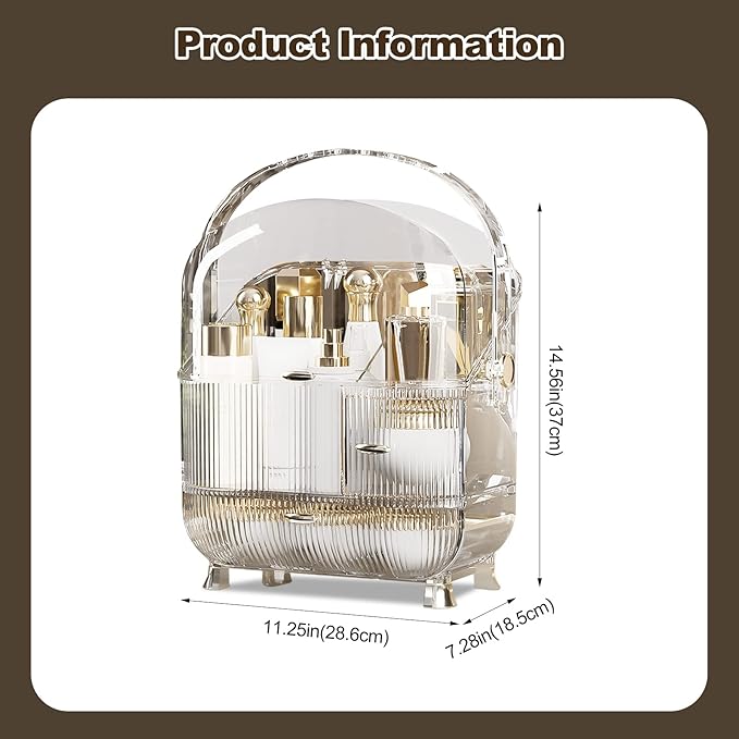 Ergocar Multi-Function Make Up Case Dustproof Cosmetic Storage Box,Cosmetics Skin Care Products Portable Retro Series Case - High Translucent White