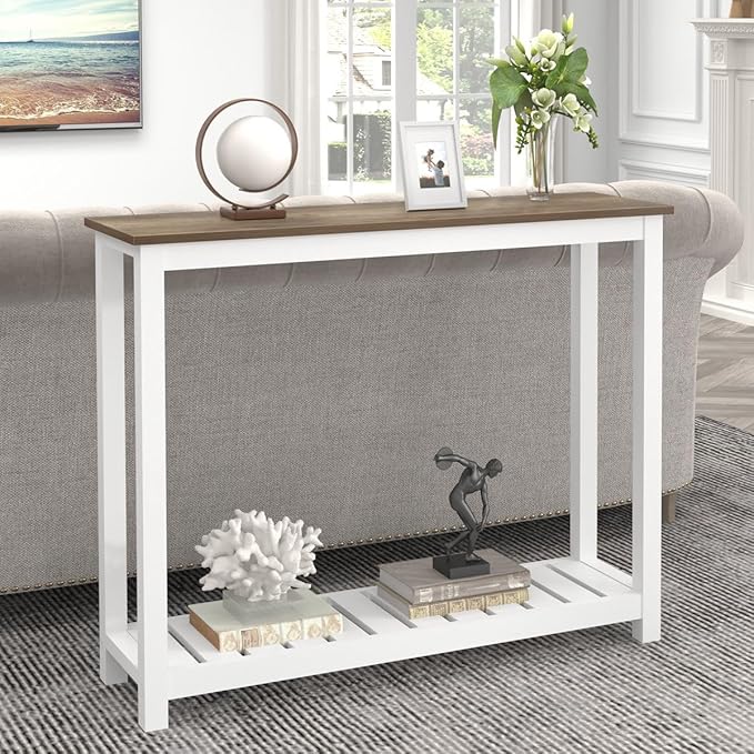 FOLUBAN Farmhouse Sofa Table, Rustic Vintage Console Table for Entryway, Living Room, Hallway, White