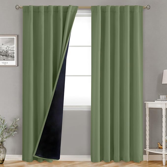 BGment Grass Green100% Blackout Curtains 84 Inches Long with Reducing Noise Liner, Spring Curtains for Living Room Rod Pocket Back Tab Full Room Darkening Window Curtain, 2 Panels, Each 42 x 84 Inch