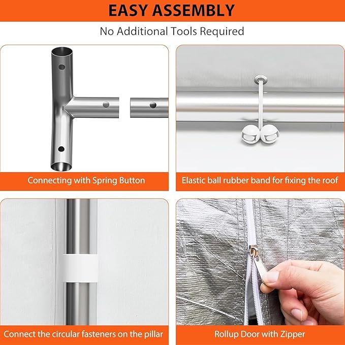 13x20 Ft. Metal Carport Garage with PE Fabric and Galvanized Steel Frame Outdoor Shelter for Cars, Trucks and Boats with 4 Doors and Mesh Windows for Ventilation - Grey