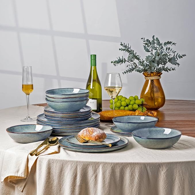 AmorArc Ceramic Dinnerware Sets,Handmade Reactive Glaze Stoneware Plates and Bowls Sets,Highly Chip and Crack Resistant | Dishwasher & Microwave Safe Dishes Set,Service for 4 (12pc)