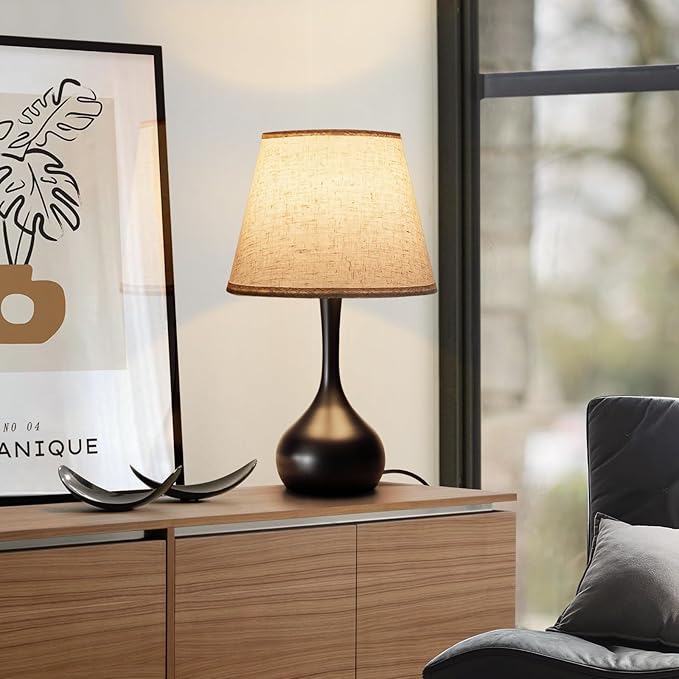 ONEWISH Touch Bedside Lamp for Bedroom, 3-Way Dimmable Farmhouse Table Lamps for Nightstand with Fabric Shade, Desk Lamp for Kids Reading, Home Office