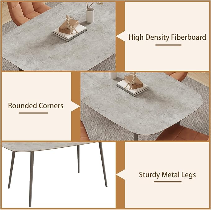 55.1'' Kitchen Table for 4 Persons, Wooden Dining Table With Metal Legs, Rustic Farmhouse Style Rectangular Table for Kitchen, Dining Room and Living Room (Gray)