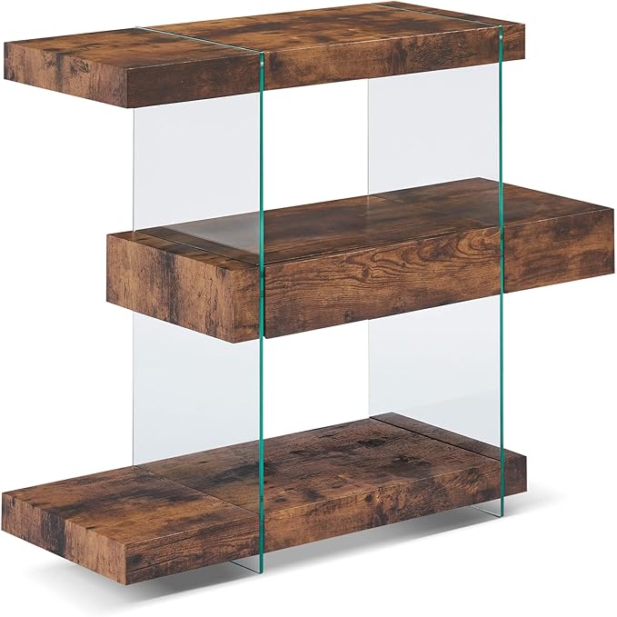 ivinta Glass Console Table, 3-Tier Industrial Rustic Entryway Table with Storage Shelves and Hidden Drawer for Living Room Hallway Foyer or Entrance, 5104 (Dark Brown, 39")