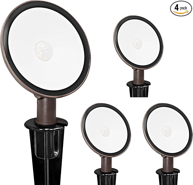 GKOLED 4-Pack Low Voltage LED Landscape Flood Light, 9-15V AC/DC Outdoor Wall Wash Lighting, 5W 450LM Waterproof Landscape Spotlight with Slot Spike, 3000K, Adjustable Knuckle Mount, Die-cast Aluminum