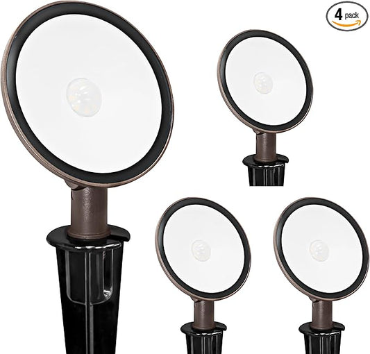 GKOLED 4-Pack Low Voltage LED Landscape Flood Light, 9-15V AC/DC Outdoor Wall Wash Lighting, 5W 450LM Waterproof Landscape Spotlight with Slot Spike, 3000K, Adjustable Knuckle Mount, Die-cast Aluminum