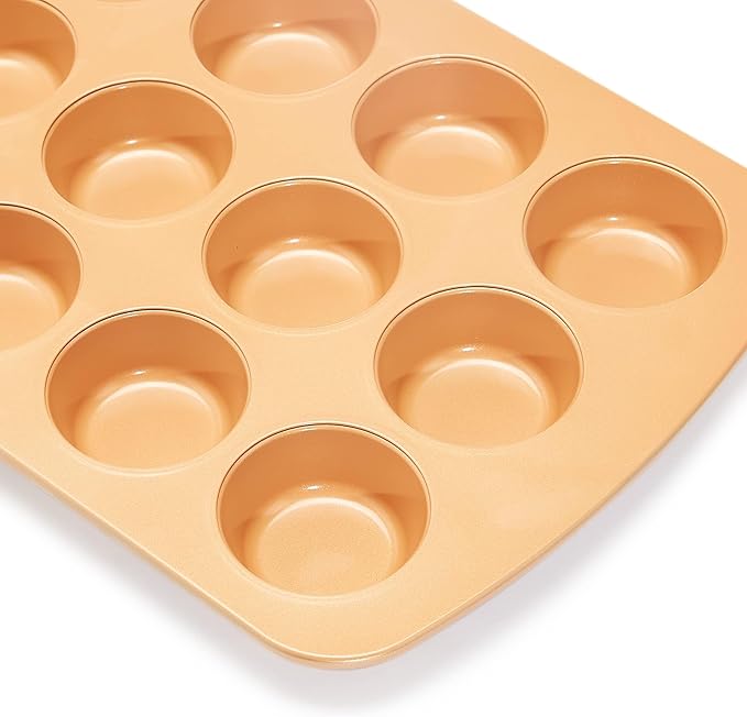 Amazon Basics Ceramic Nonstick Baking Sheets and Pans Bakeware Set, Non-Toxic, 5-Piece Set- Copper Color
