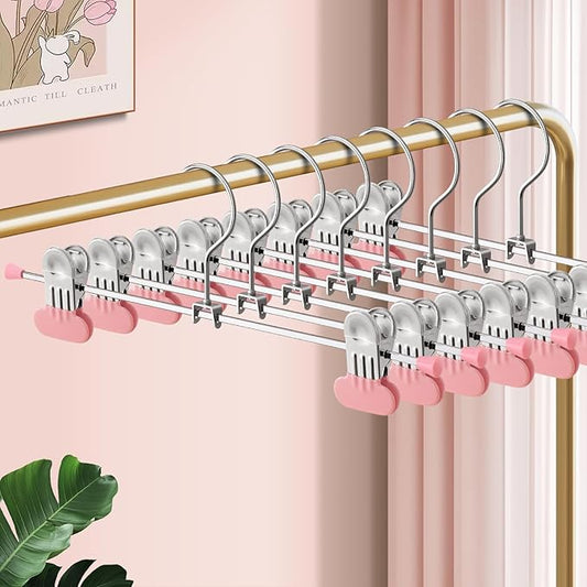 14Inch Pants Hangers with Wide Clips 50 Pack Adjustable Skirt Hangers for Women Non-Slip Clothes Hanger for Pants Heavy Duty Space Saving Trousers Hanger for Jeans,Shorts Pink