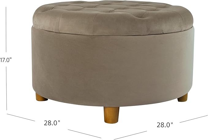 HomePop Home Decor | Button Tufted Velvet Round Storage Ottoman | Ottoman with Storage for Living Room & Bedroom, Fawn Velvet