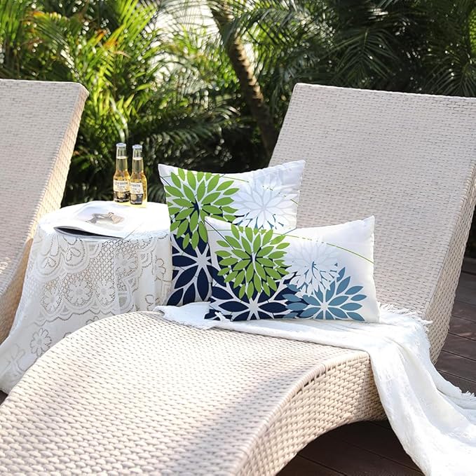 DFXSZ Outdoor Throw Pillow Covers 12x20 Inch Set of 2 Waterproof Spring Summer Geometric Elegant Blue Green Outdoor Pillow Covers for Patio Funiture Garden Couch 158Y12
