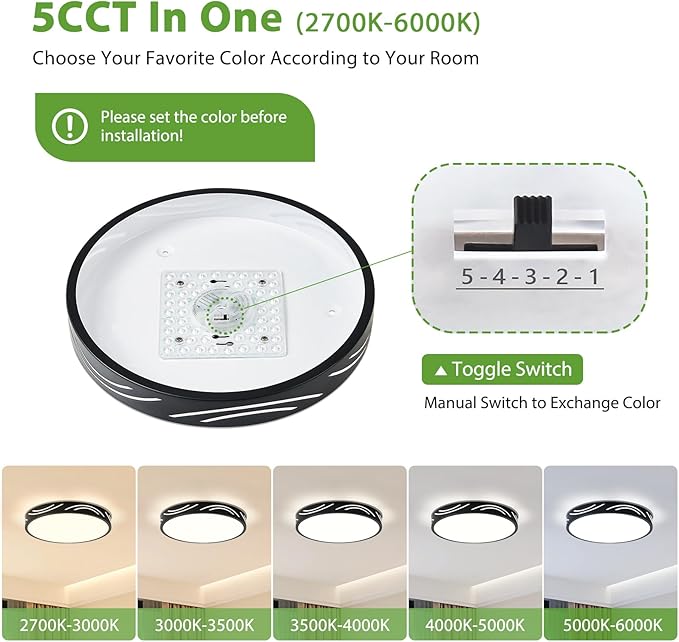 Modern Dimmable Ceiling Light Fixture,5CCT in One LED Flush Mount Kitchen Lights,Round Close to Ceiling Lamp for Hallway Entryway Bedroom Living Room Laundry Room Bathroom(Black,11.81 in,ETL Listed)