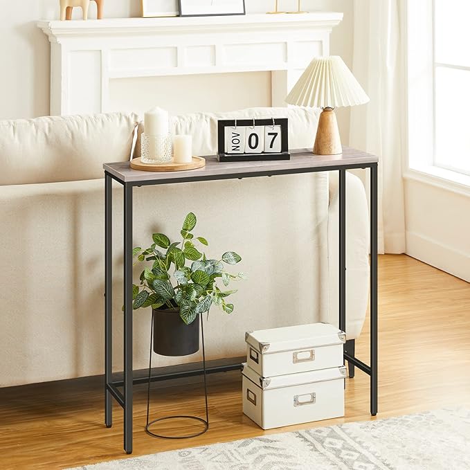 HOOBRO Narrow Console Table, 29.5" Small Entryway Table, Thin Sofa Table, Side Table, Display Table, for Hallway, Bedroom, Living Room, Foyer, Greige and Black BG75XG01