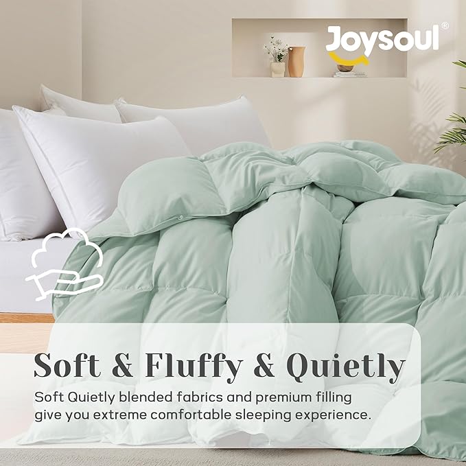 Joysoul Twin Size Down Comforter - All Season Ultra Soft Goose Down & Feather Fiber Fill, Luxury Hotel Green Duvet Insert with Corner Tabs (68" X 88")