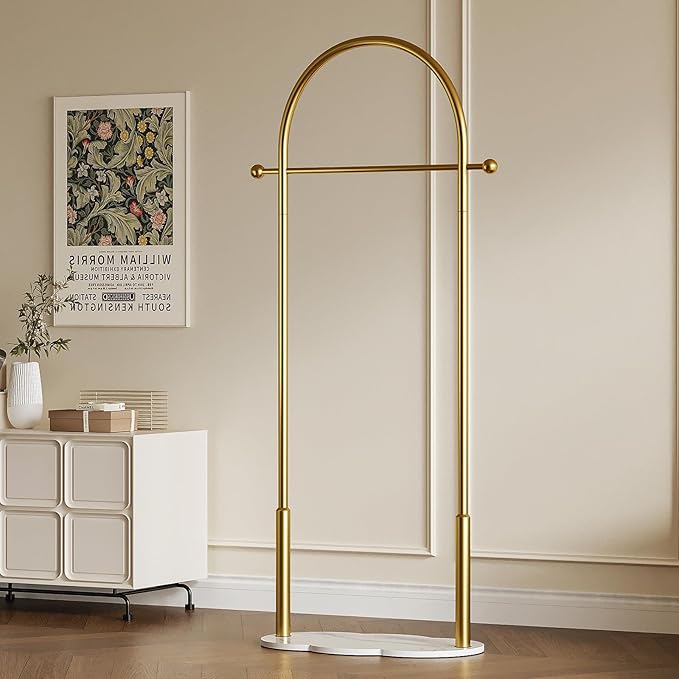 Gold Clothing Rack for small spaces,Modern Clothes Rack with Marble Base,Small Garment Racks for Hanging Clothes, Heavy-duty Coat Rack Freestanding for Bedroom,Entryway,Boutiques (gold)