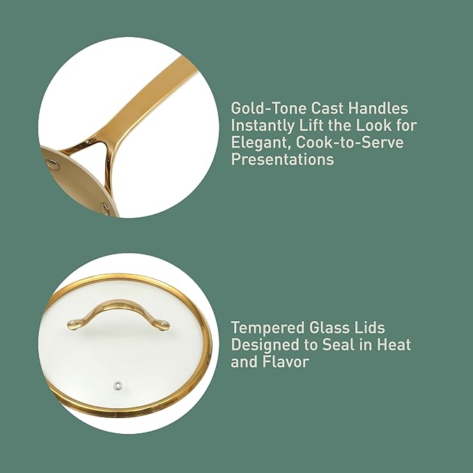 bloomhouse 8 Piece Pots and Pans Heavy Duty Aluminum Premium PFA Free Ceramic Nonstick Cookware Set - Almond Cream w/Gold Handle