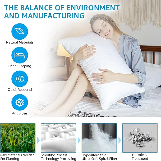 King Size Pillows Set of 2 - Premium Down Alternative Cooling Bedding 20 x 36 White, Bed Sleeping Pillow for Back, Stomach or Side Sleepers