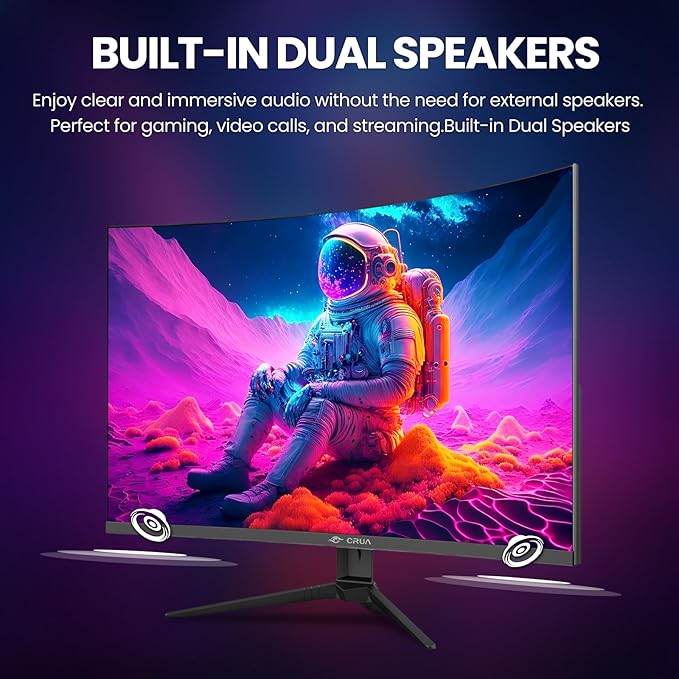 CRUA 27'' Curved Gaming Monitor 260Hz/240Hz, QHD 1440P 1800R VA Panel Computer Monitor with Built-in Speakers, Support AMD FreeSync, 120% sRGB, Blue Light Filter, HDMI2.0 & DP1.4, Wall Mountable-Black