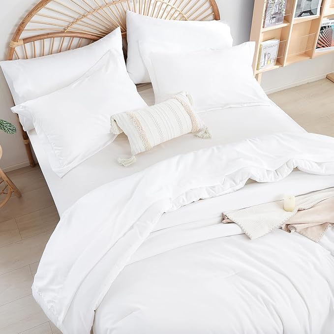 weigelia Twin Comforter Set 5 Pieces White Comforter Set for Women and Men Reversible Bedding Set Ultra Soft All Season（Comforters, Flat & Fitted Sheets, Pillowcases & Shams）